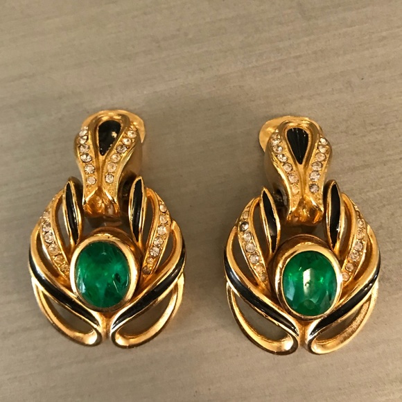 Dior Jewelry - Vintage Christian Dior Emerald Diamond Earrings